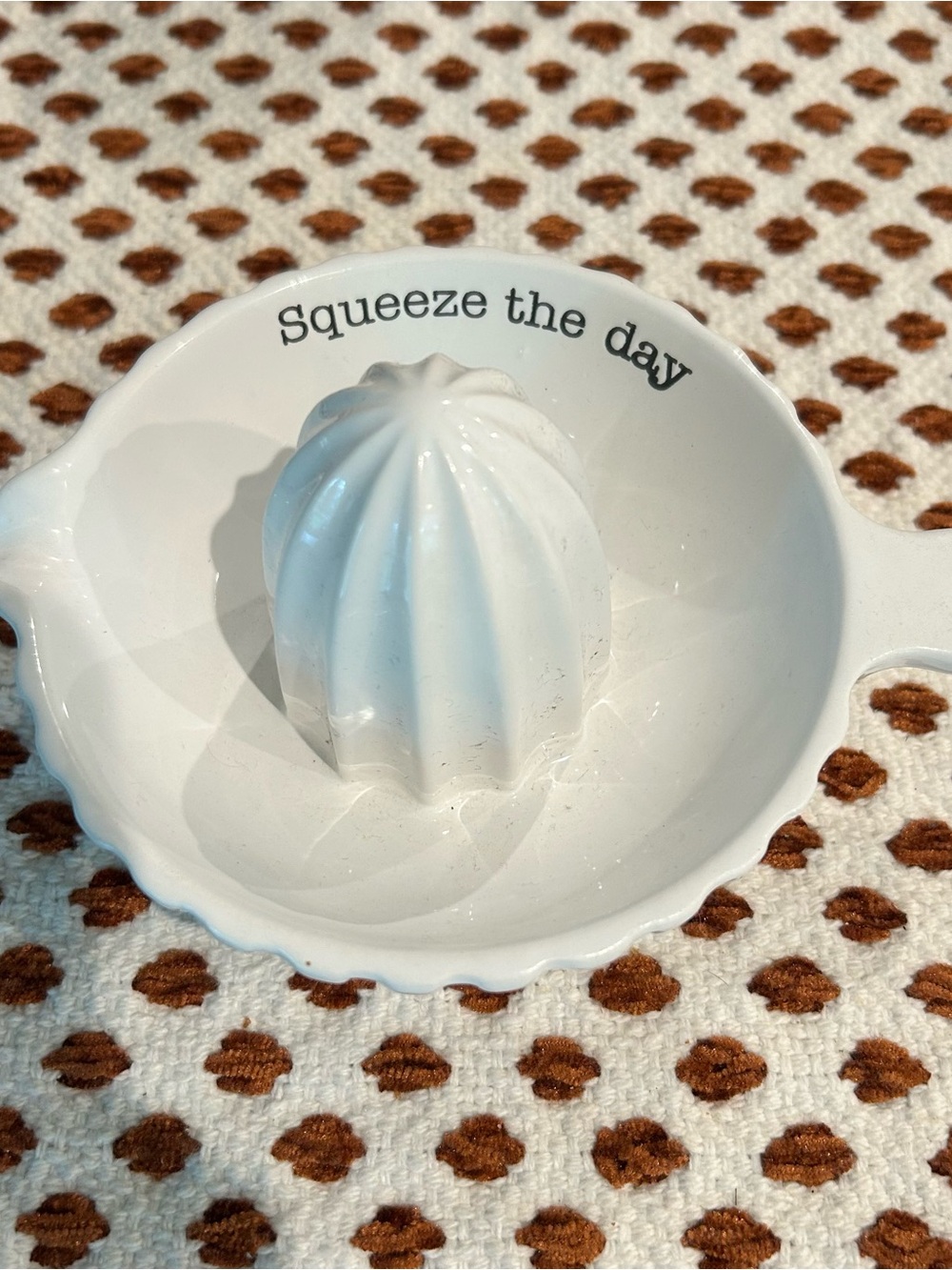 Mud Pie White Ceramic Juicer with 'Squeeze the Day' Script